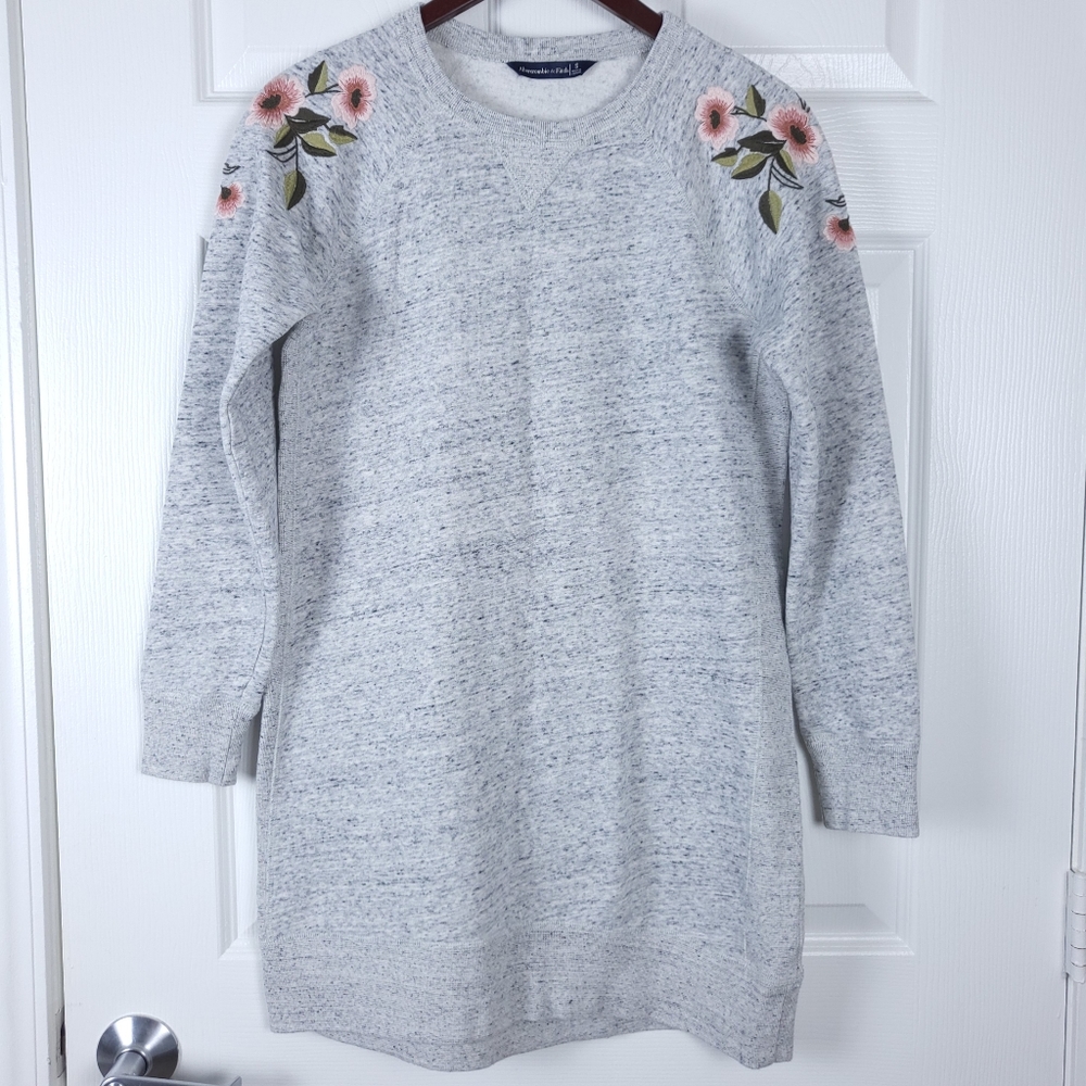 Abercrombie & Fitch Embroidered Floral Sweatshirt Dress